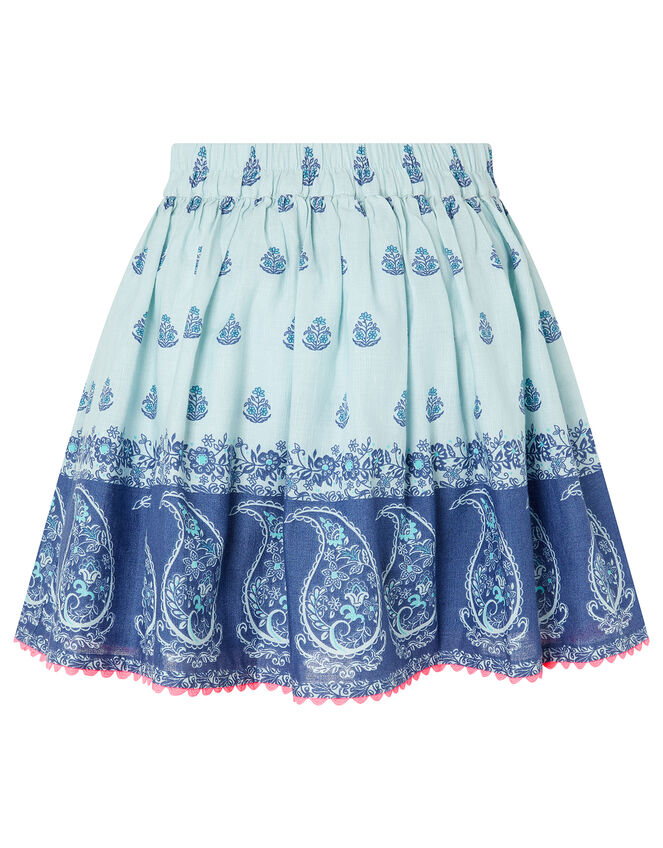 Dannika Paisley Skirt in Linen and Organic Cotton, Blue (BLUE), large