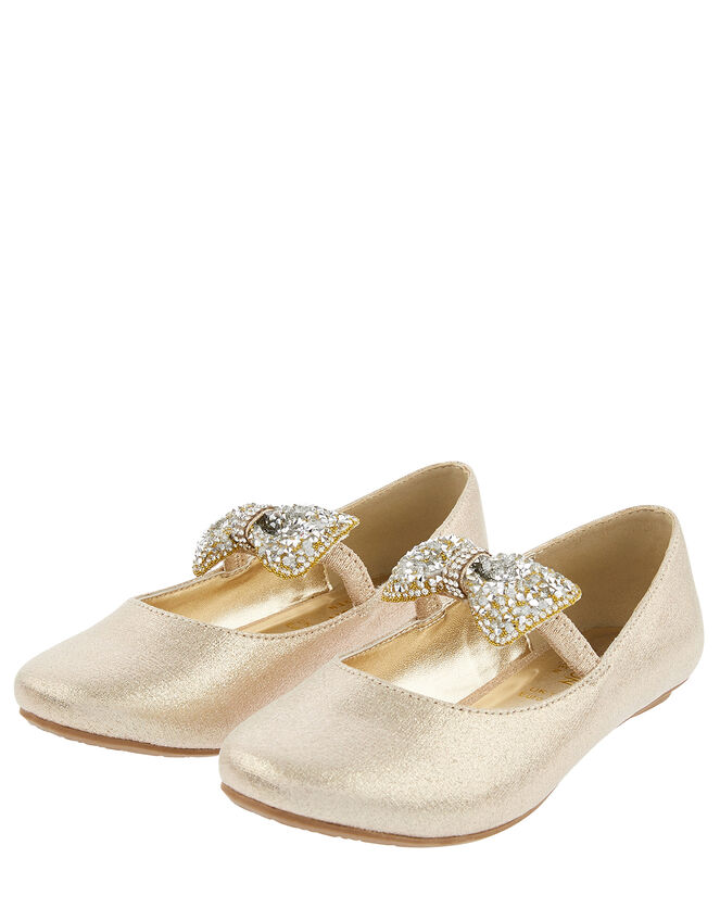 Dawn Dazzle Bow Ballerina Flats, Gold (GOLD), large
