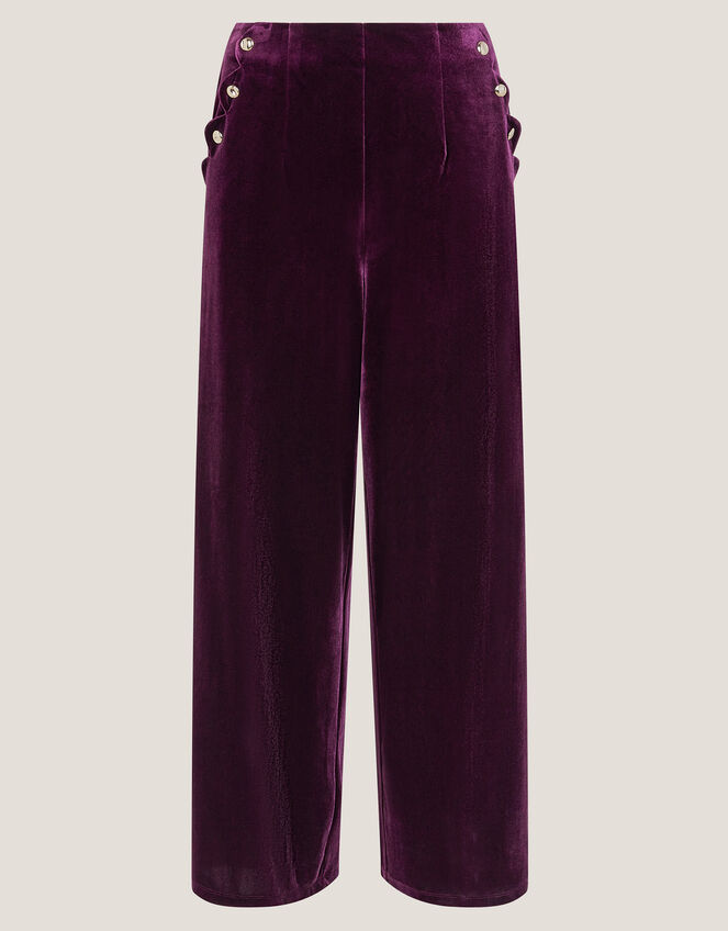 Vera Wide Leg Velvet Trousers, Red (BERRY), large