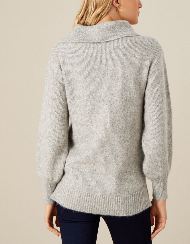 Serenity Split Neck Knit Jumper, Grey (GREY), large