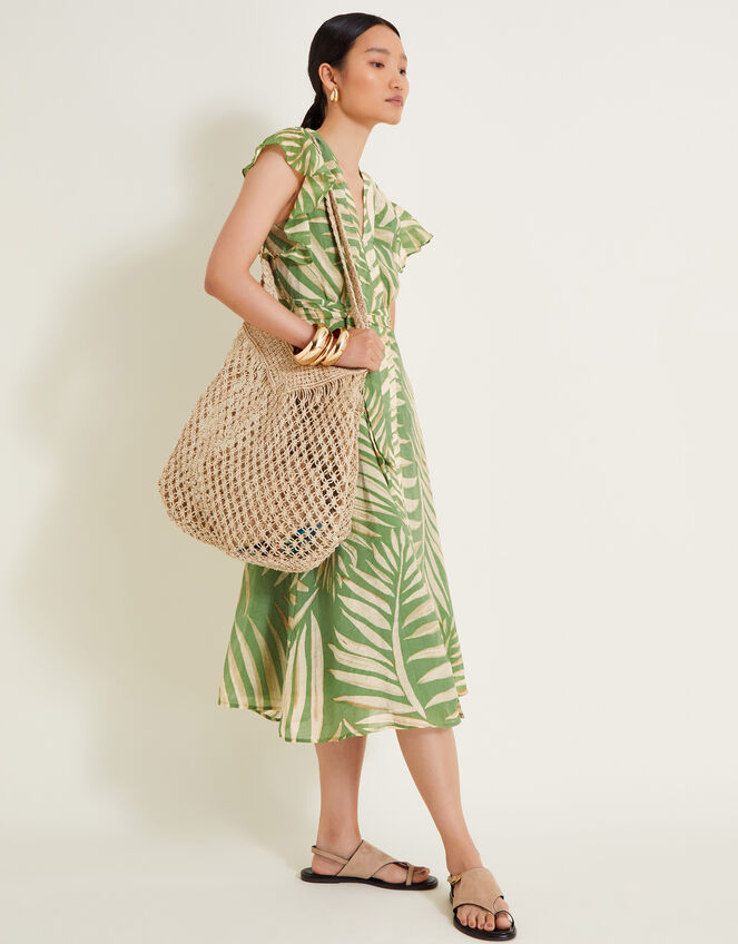 Parmella Print Ruffle Dress, Green (GREEN), large