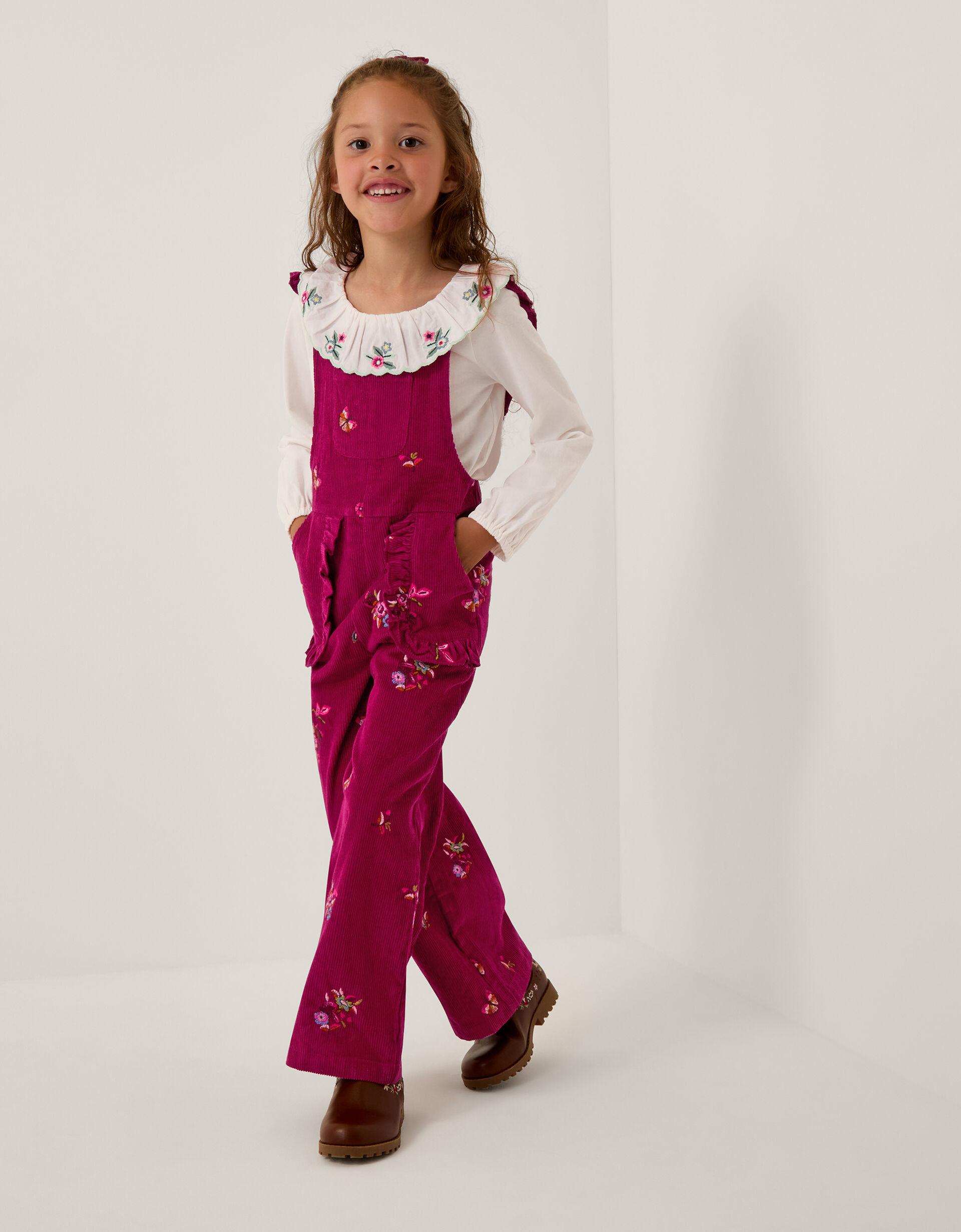 Embroidered Corduroy Dungarees Red