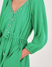 Long Sleeve Embellished Romper, Green (GREEN), large