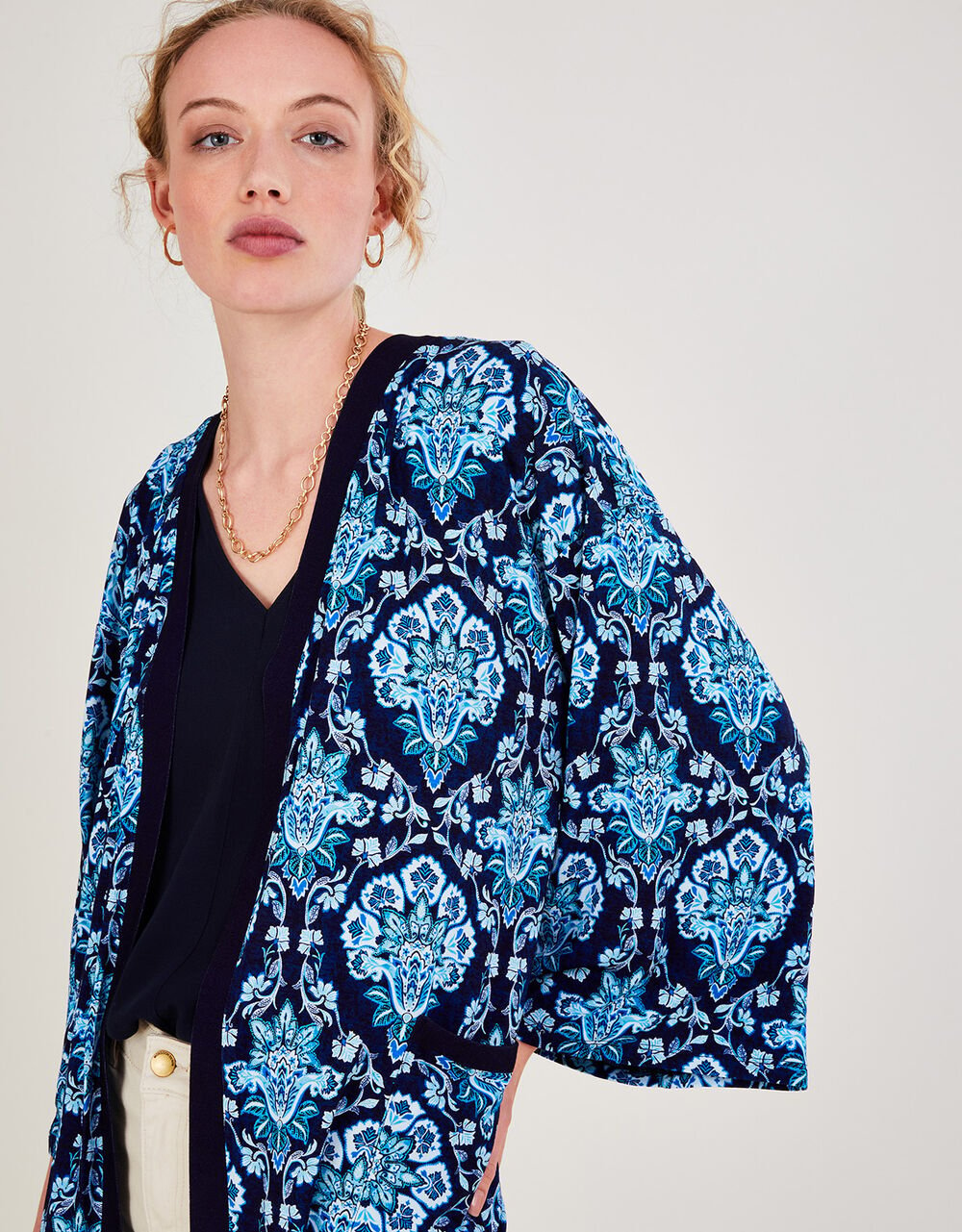 Women Women's Clothing | Printed Kimono Blue - KK99689