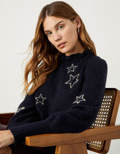 Velvet Star Sequin Jumper, Blue (NAVY), large