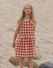 Little Green Radicals Check Print Pinafore Dress, Red (RED), large