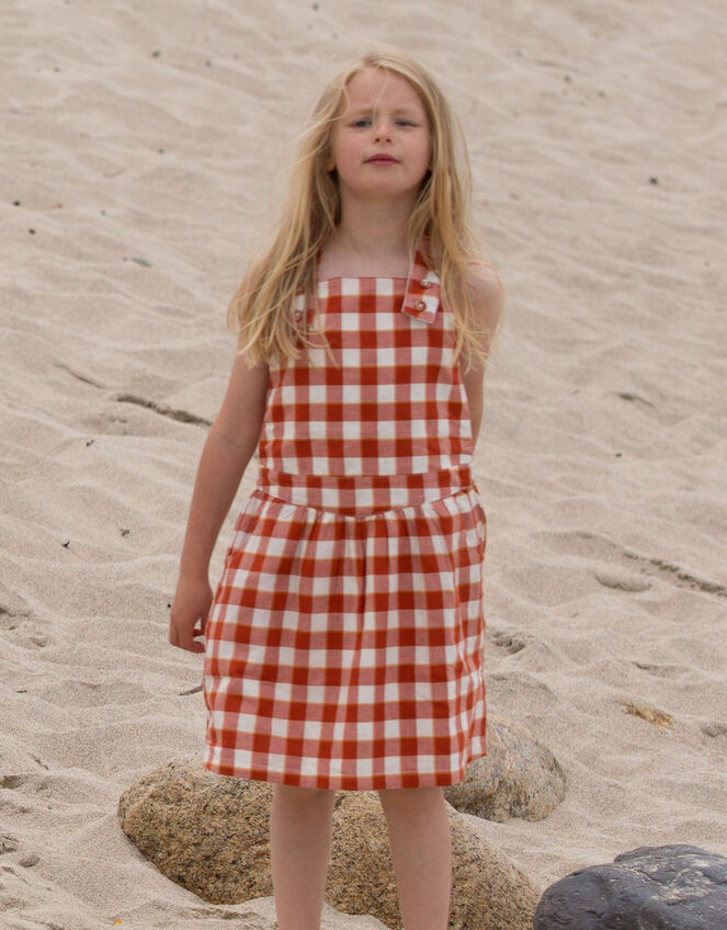 Little Green Radicals Check Print Pinafore Dress, Red (RED), large