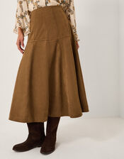 Macy A-Line Faux Suede Midi Skirt, DARK BROWN, large