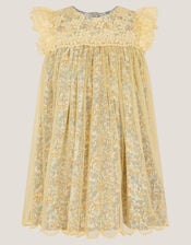 Baby Darcie Ditsy Floral Mesh Dress, Yellow (YELLOW), large