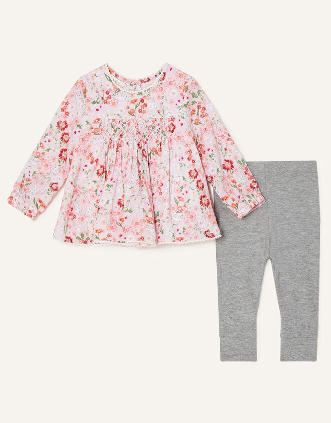 Newborn Bunny Floral Top and Leggings, Pink (PINK), large