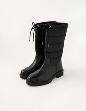 Quilted Leather Boots, Black (BLACK), large