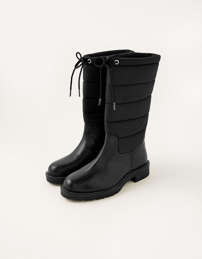 Quilted Leather Boots, Black (BLACK), large
