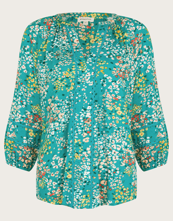 Micola Floral Jersey Top, Teal (TEAL), large