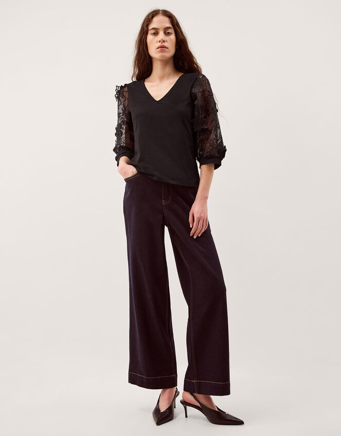 Fi Floral Appliqu&eacute; Jersey Top, Black (BLACK), large