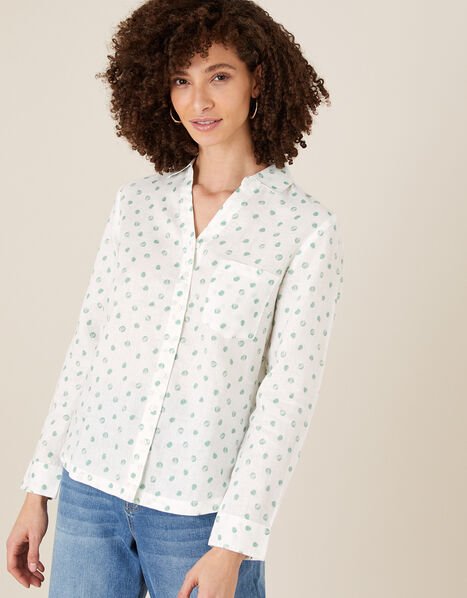 Patsy Spot Shirt in Pure Linen Ivory, Ivory (IVORY), large
