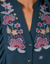 Bria Embroidered Blouson Blouse, Blue (BLUE), large