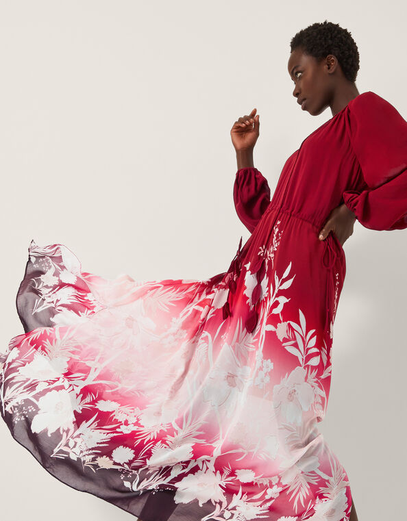 Lillian Floral Print Ombré Maxi Dress, Red (RED), large