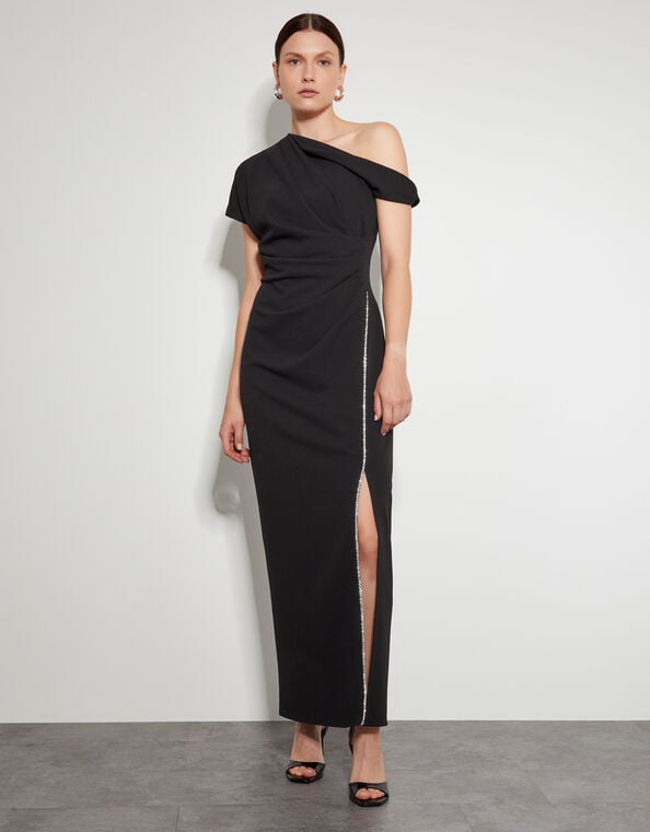 Tia Asymmetrical Jersey Maxi Dress, Black (BLACK), large