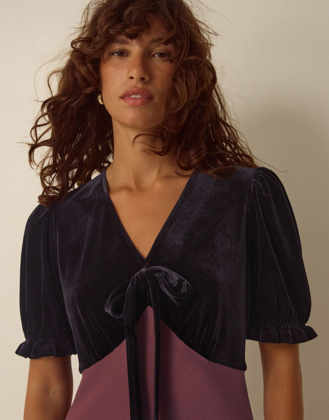 Fiona Puff Sleeve Velvet Satin Midi Dress, Red (WINE), large