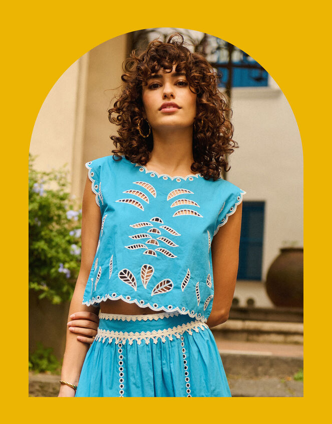Petite Mendigote Tifaine Sleeveless Embroidered Top, Blue (BLUE), large