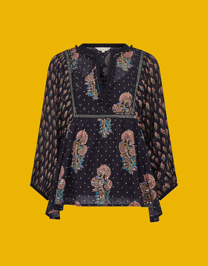 East Dotty Embroidered Top, Black (BLACK), large