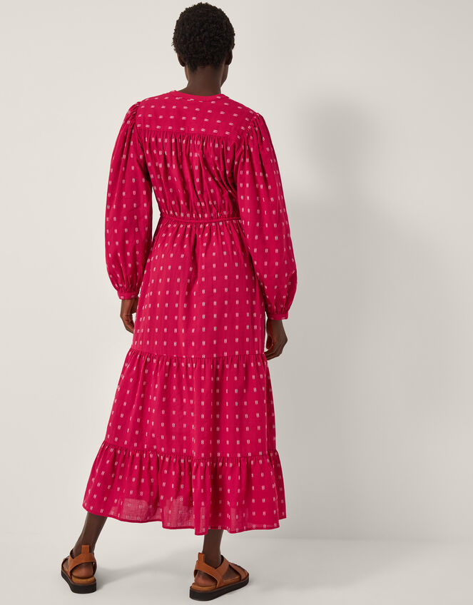 Poppy Long Sleeve Tiered Midi Dress, Red (RED), large