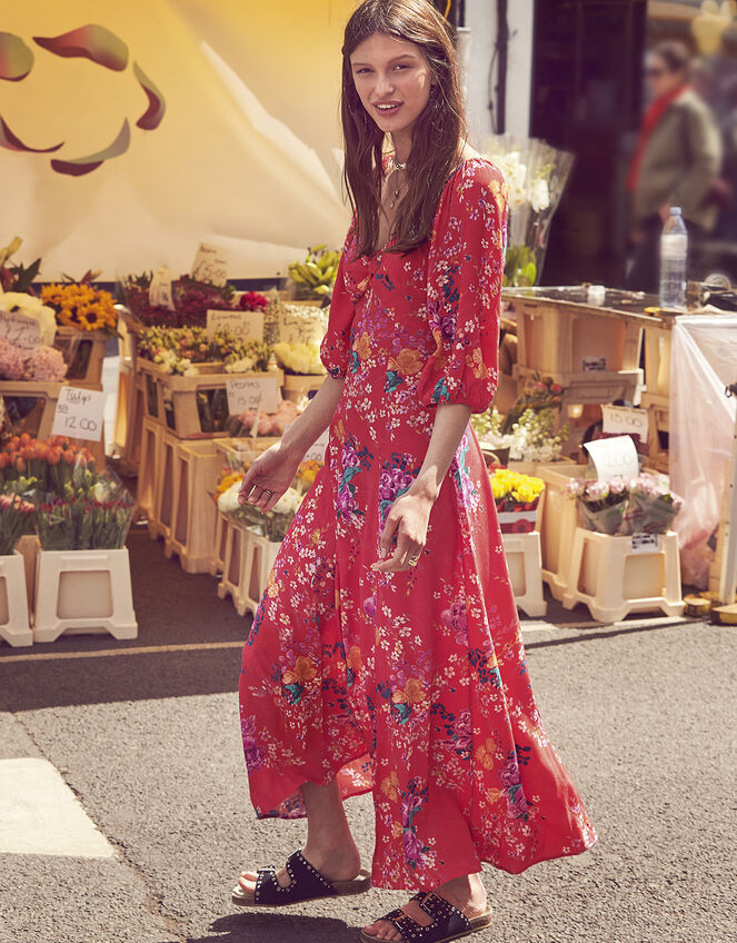 Omi Floral Print Midi Dress, Red (RED), large