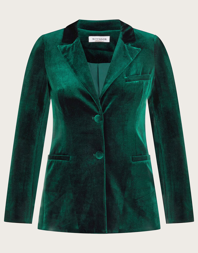 Verity Velvet Single Breasted Jacket, Green (GREEN), large