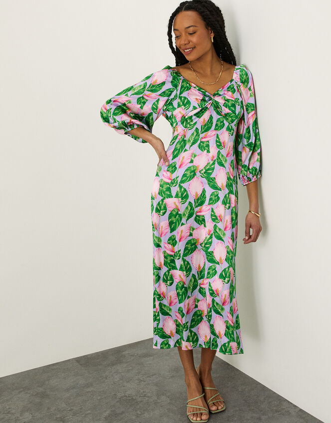 Lily Print Twist Dress with, Purple (LILAC), large