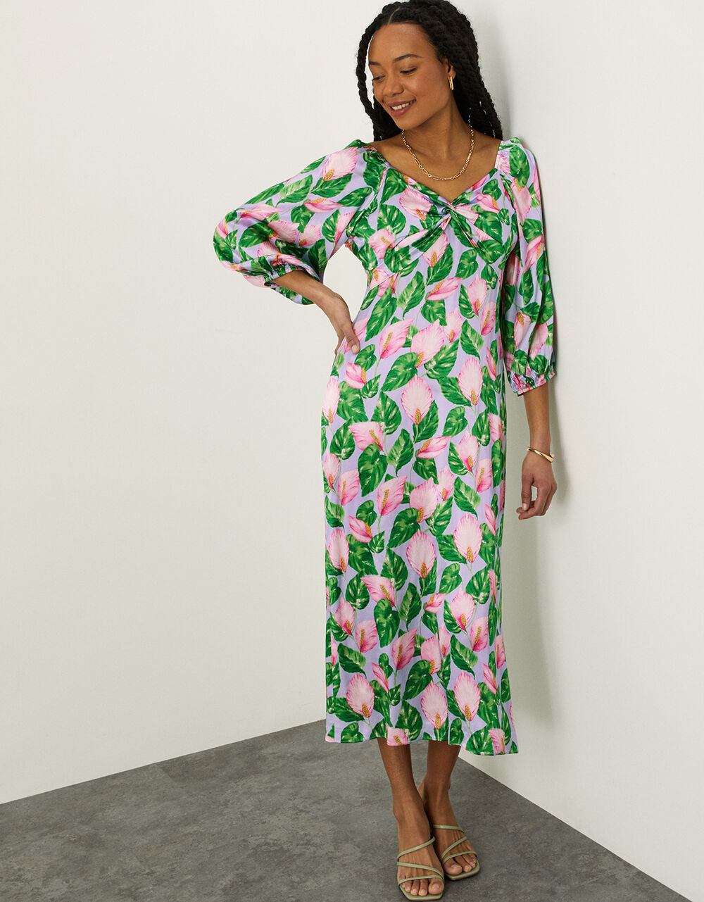 Women Dresses | Lily Print Twist Dress with Recycled Polyester Purple - MU36887