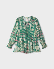 East Charlize Printed Pintuck Blouse, Green (GREEN), large