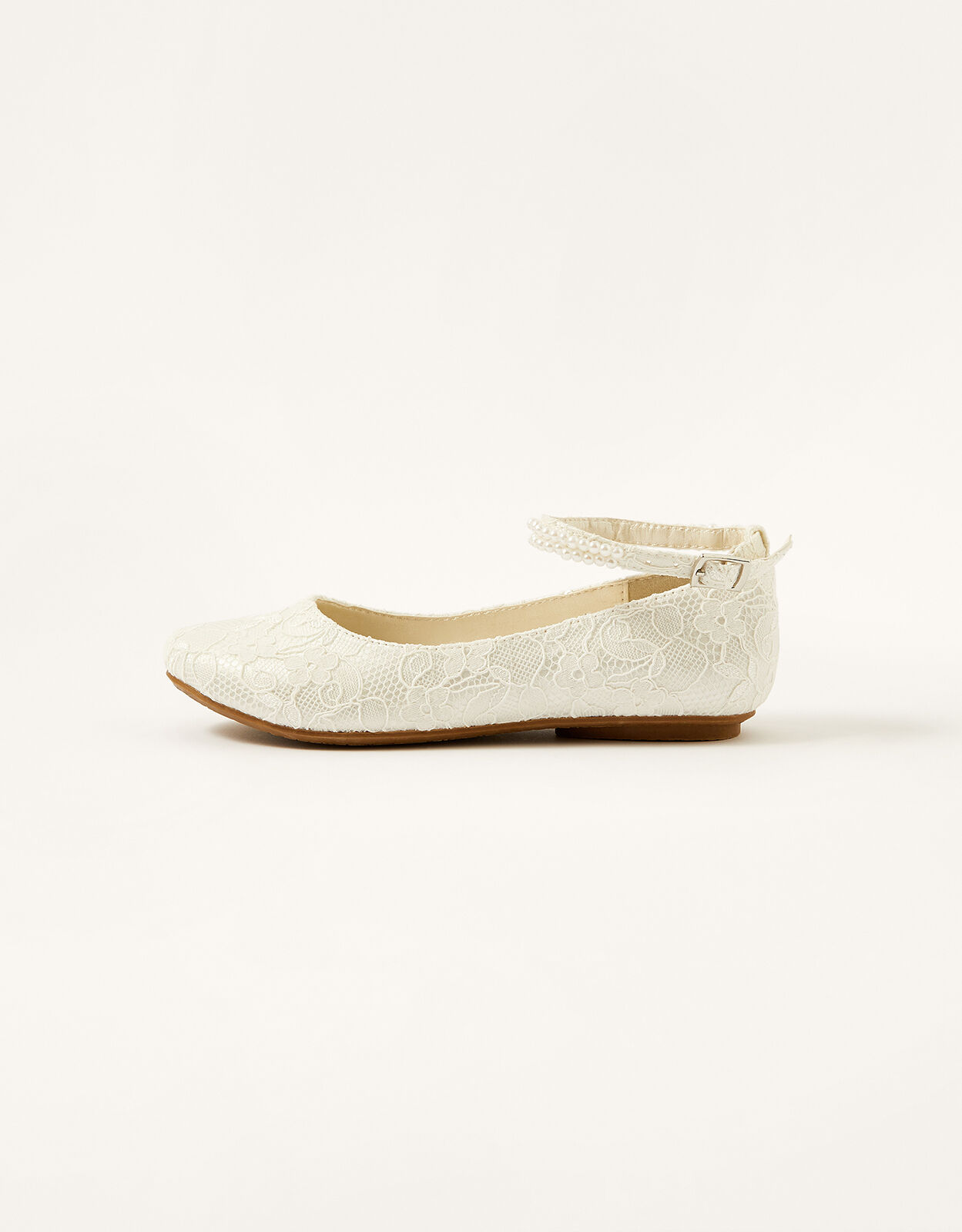 Lace Pearl Ballerina Flats Ivory