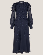 Gwen Appliqué Long Sleeve Midi Dress, Blue (NAVY), large