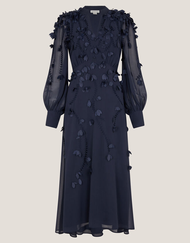 Gwen Appliqué Long Sleeve Midi Dress, Blue (NAVY), large