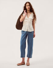 Frannie Square Collar Linen Blend Top, Ivory (IVORY), large