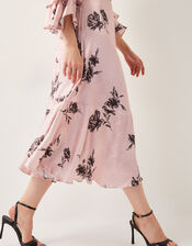 Pelia Floral Satin Ruffle Midi Dress, Pink (PINK), large