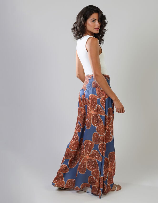 Traffic People Aurora Floral Print Wide Leg Trousers, Blue (BLUE), large