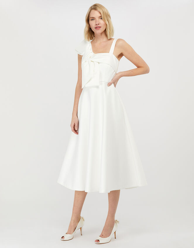 Carrie Bow Satin Midi Bridal Dress, Ivory (IVORY), large