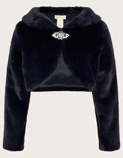 Long Sleeve Faux Fur Shrug, Blue (NAVY), large