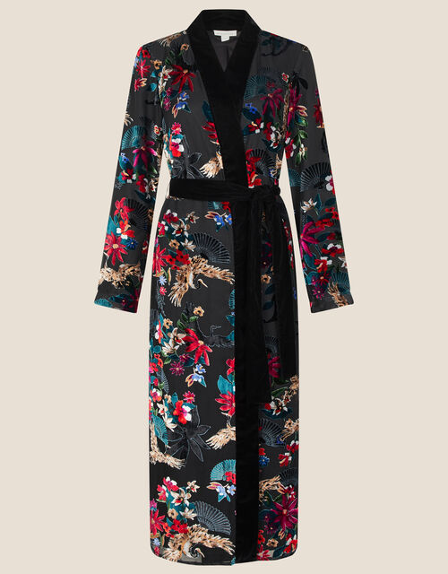 Carena Crane Burnout Kimono , Black (BLACK), large