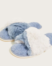 Faux Fur Twist Slide Slippers, Teal (TEAL), large