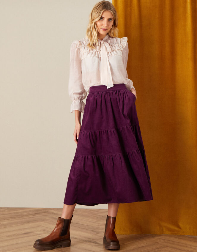 Tia Tiered Cord Skirt, Purple (PLUM), large