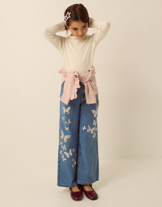 Butterfly Sequin Wide Leg Jeans, Blue (BLUE), large