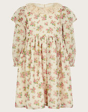 Long Sleeve Floral Sparkle Dress, Ivory (IVORY), large