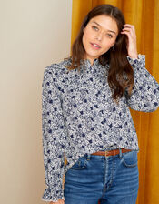 Frida Floral Blouse in LENZING™ ECOVERO™, Blue (NAVY), large