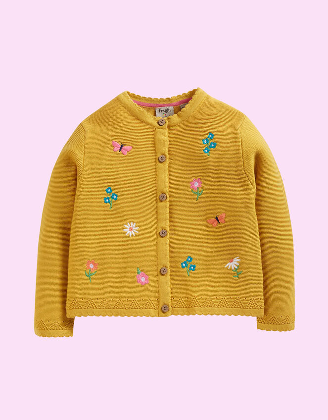 Frugi Maia Embroidered Cardigan, Yellow (YELLOW), large