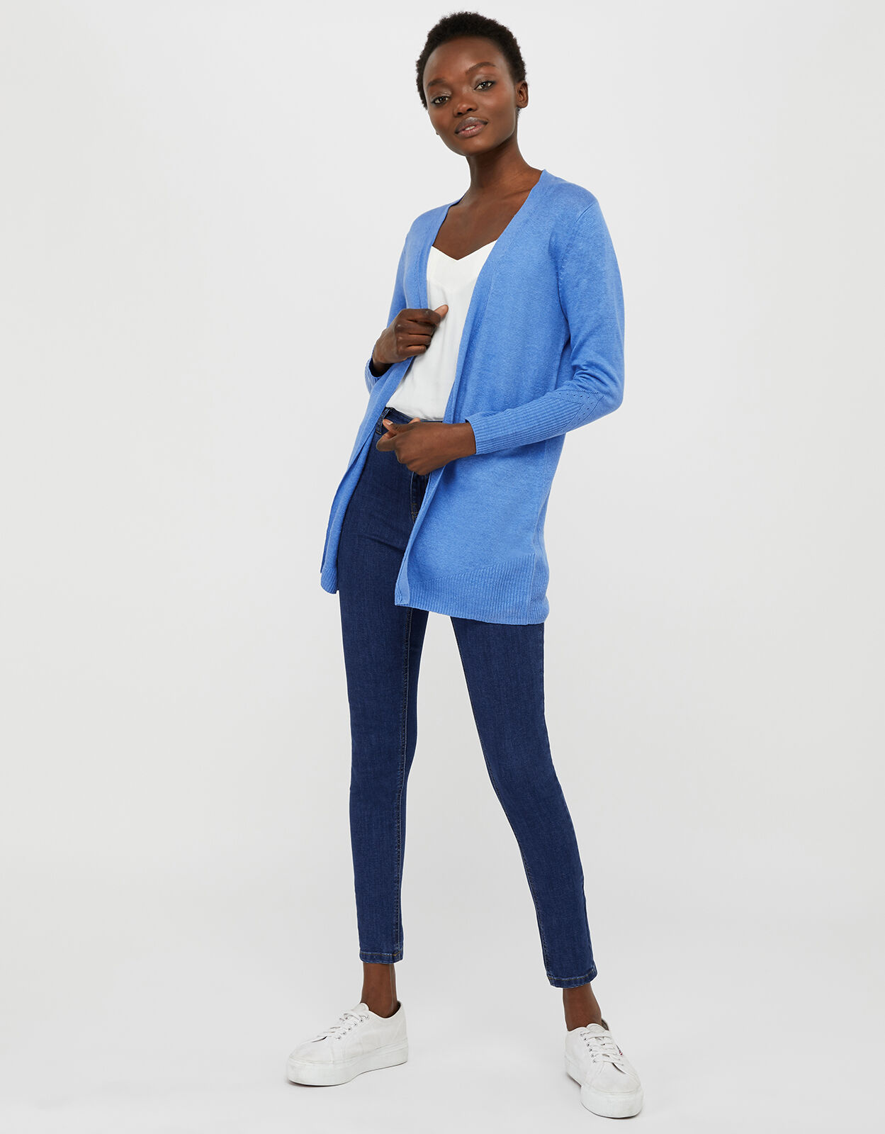 Blue linen discount cardigan