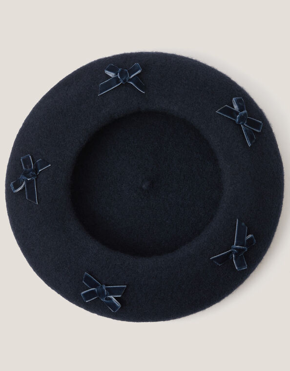 Bow Wool Beret, Blue (NAVY), large