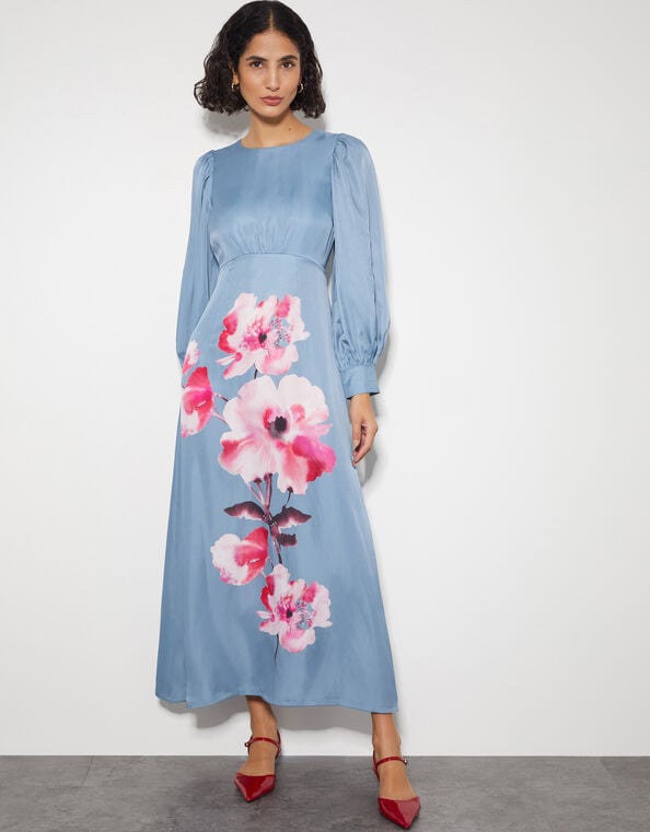 Sia Satin Floral Maxi Dress, Blue (PALE BLUE), large