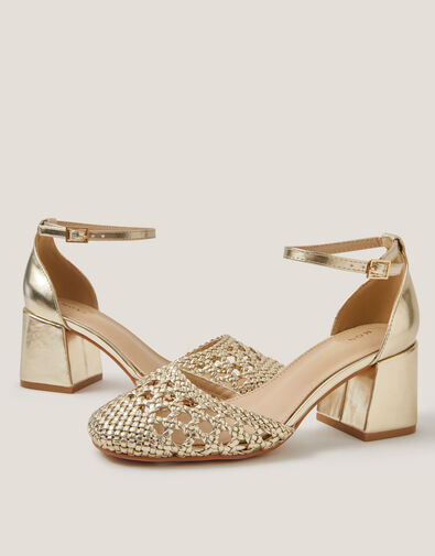Evie Braided Closed Toe Block Heels, Gold (GOLD), large